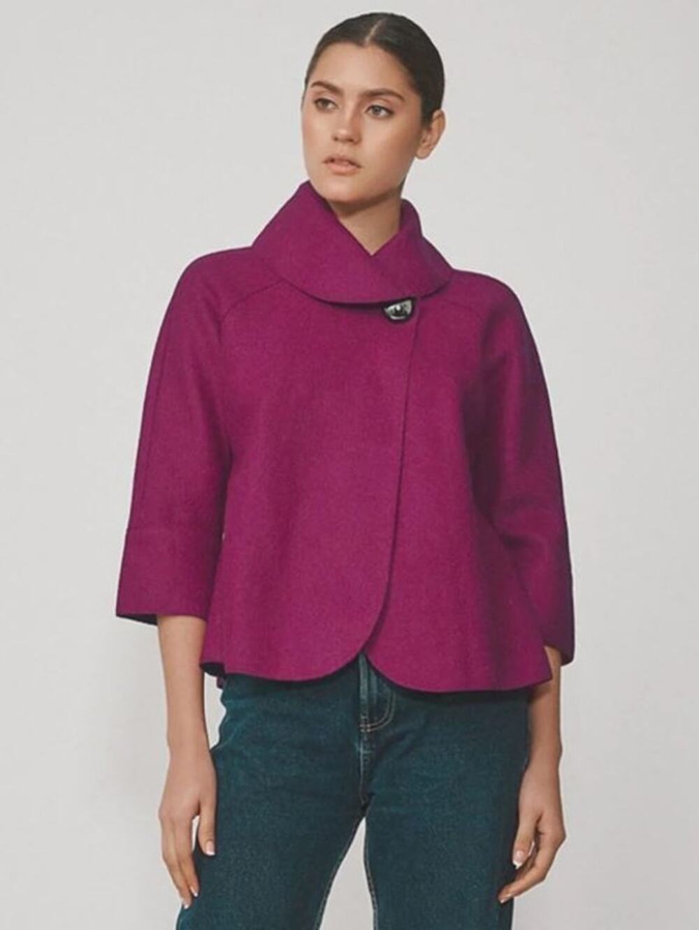 Anntarah Audrey Jacket Women's Size M Magenta Baby Alpaca Wool Coat Lightweight